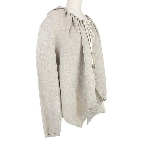 BRYN WALKER Kai Linen Long-Sleeve Tie-Front Waterfall Jacket S Beige Lagenlook - Picture 3 of 11